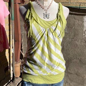 Almost Famous Lime Green and White Striped Tank Top